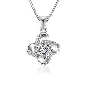 14K Gold Plated Cubic Zirconia Necklace, Love Knot Diamond Pendant Necklace
